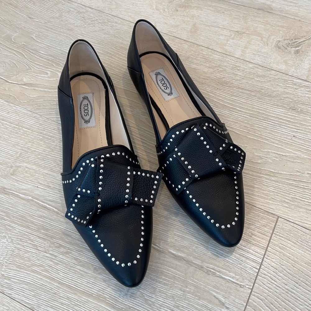 TOD’S Studded Knot Ballerina Leather Flats